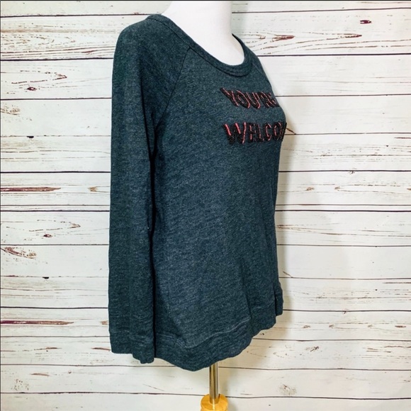 LOFT Gray “You’re Welcome” Beaded Sweater - Picture 6 of 8